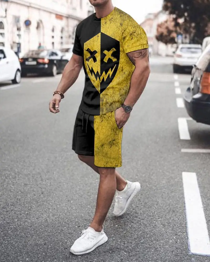 

Fashion Men's and Women's T-shirt + Shorts Sportswear 2021 Harajuku Copywriting 3D Digital Printing Round Neck T-shirt Set