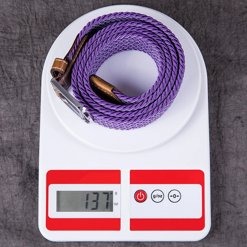 

BR-0066 Men's Women Elastic Belt Casual Jeans Belt Plain Canvas Woven Cowboy Female Purple Knitted Belt Pin Buckle 3.5cm Width