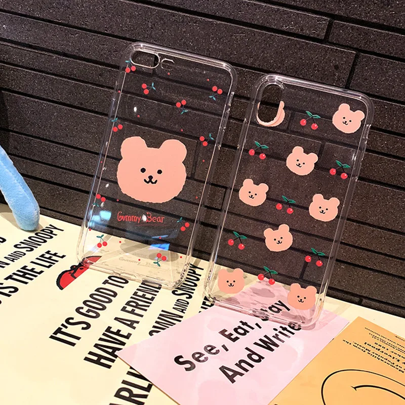 Kawaii bear корейский Прозрачный чехол для пары iPhone 11Pro Max 7 8 6s plus мягкий силиконовый X XS