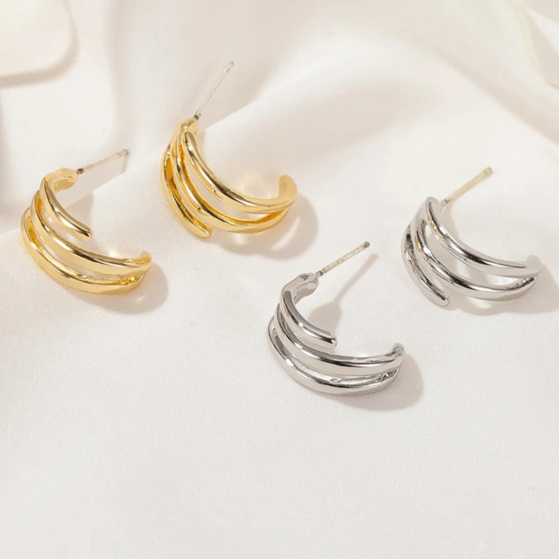 

2020 Trendy Metal Hoop Earring For Woman Vintage Triple Open Circle C Shaped korean Statement Earrings Accessories brincos