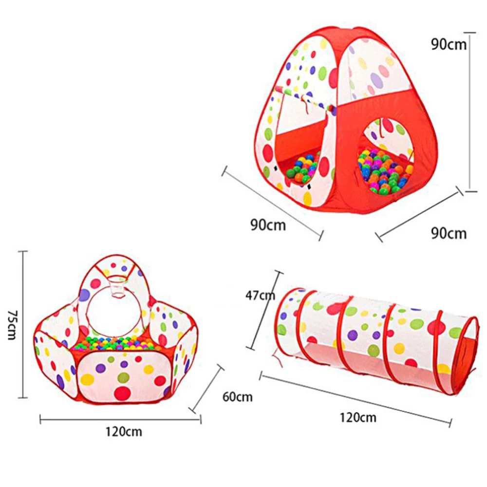 3 in 1 Pop Up Play Tent Baby Pool Tube Teepee Children Ocean Ball Pit Foldable Pipeline Crawling Game House | Игрушки и хобби