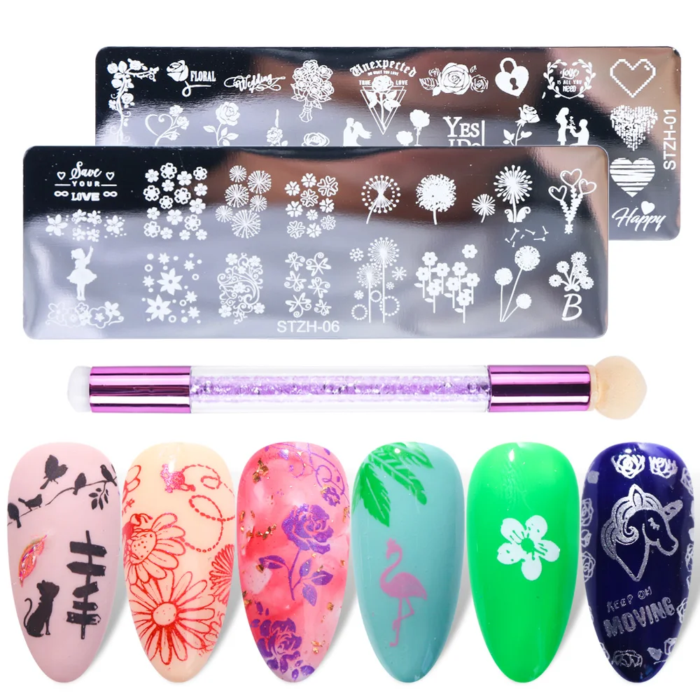 2pcs Stainless Steel Nail Stamping Plates Set Flower Animal Image Stamp Stencil Art DIY Accessories Tool JISTZH01-12-1 | Красота и
