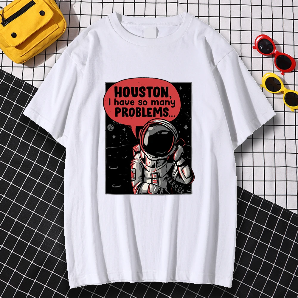 

Vintage Call From Space Astronaut Pattern Fashion Print T Shirts Men Cartoons Loose Tops New Tee Clothes Breathable O-Neck