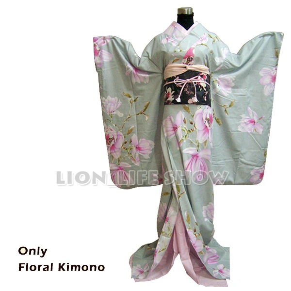 Floral Kimono Only Женский японский светильник, длинное кимоно Furisode с цветочным рисунком, костюм для косплея - Цвет: Floral Kimono Only