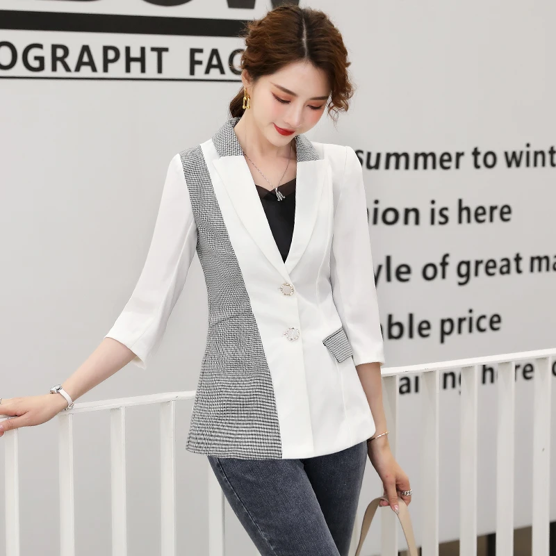 

Ladies Elegant Half Sleeve Blazers Jackets Coat Spring Summer for Women Business Work Wear OL Styles Blazer Professional Blaser