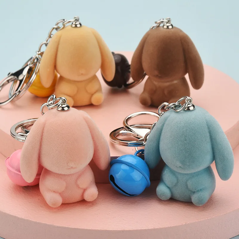 

Rabbit Keychain Fluffy Bells Key Chains for Women Bags Pendant Decoration Pom Poms Keyring Fashion Kids Easter Gifts
