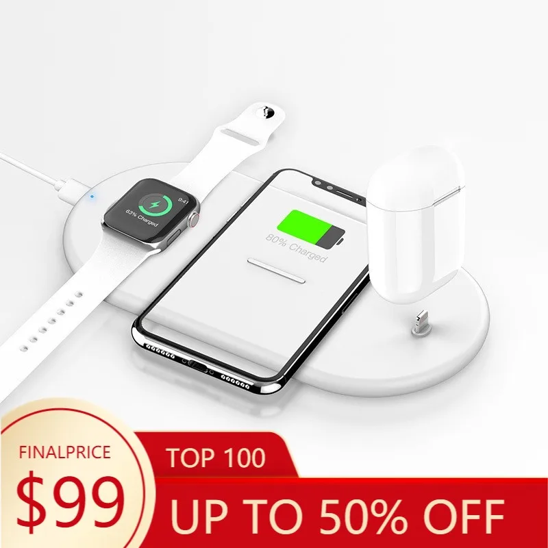 

3 in 1 Wireless Charger 10W Fast Wireless Charging Pad For iPhone 11/11Pro/X/XS/8 for Apple Watch Series 5 4 3 for Airpods