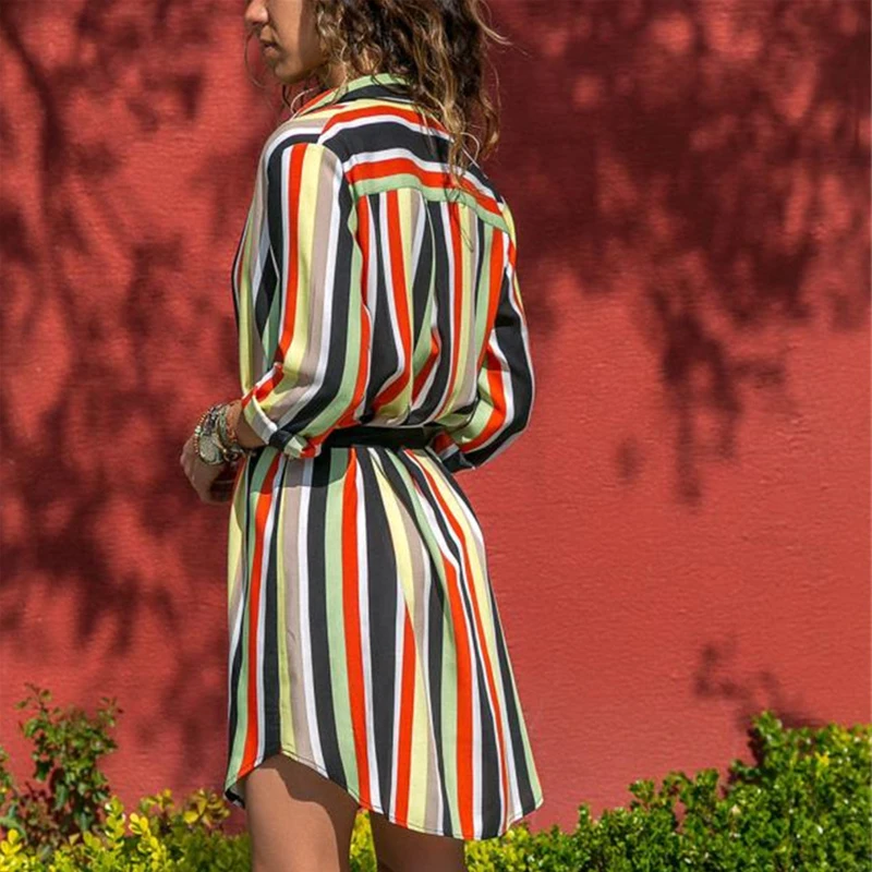 Женское шифоновое платье-рубашка с поясом и длинным рукавом | Женская одежда