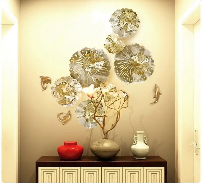 

Modern Wrought Iron Artificial Flower Wall Hanging Wall Decoration Crafts Home Livingroom Background Wall Mural Ornaments Decor