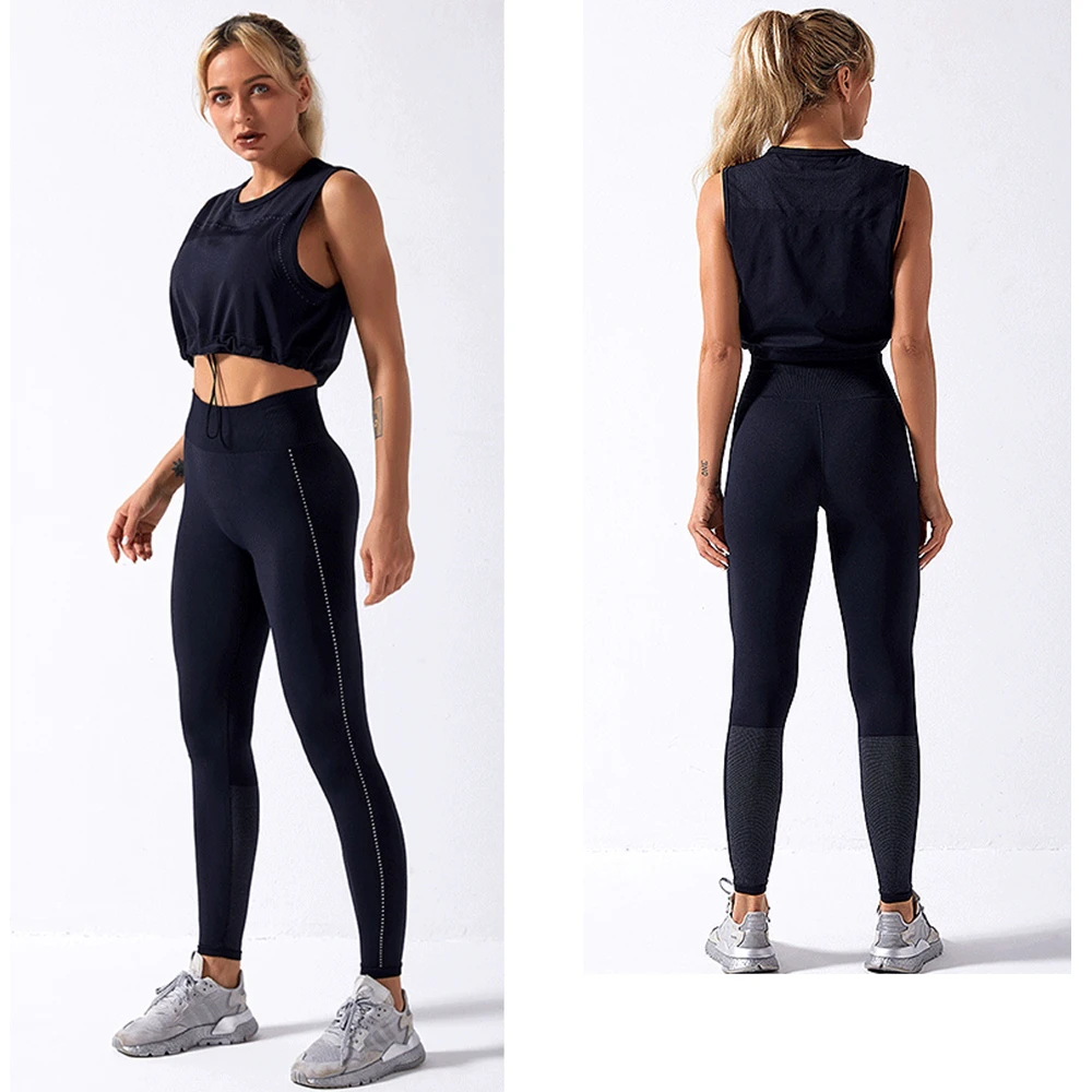 Yoga Set Seamless Sport Set Women Fitness Gym Set Workout Clothes Women Drawstring Sports Top Seamless Leggings Women Tracksuit