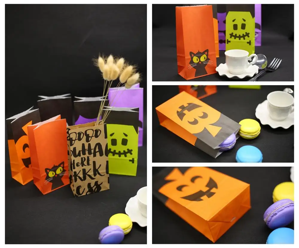 Halloween Snacks Bag Wrapping Supplies Kraft Paper Candy Cookie Bread Nuts For Biscuits Snack Baking Package bag 5pcs | Дом и сад