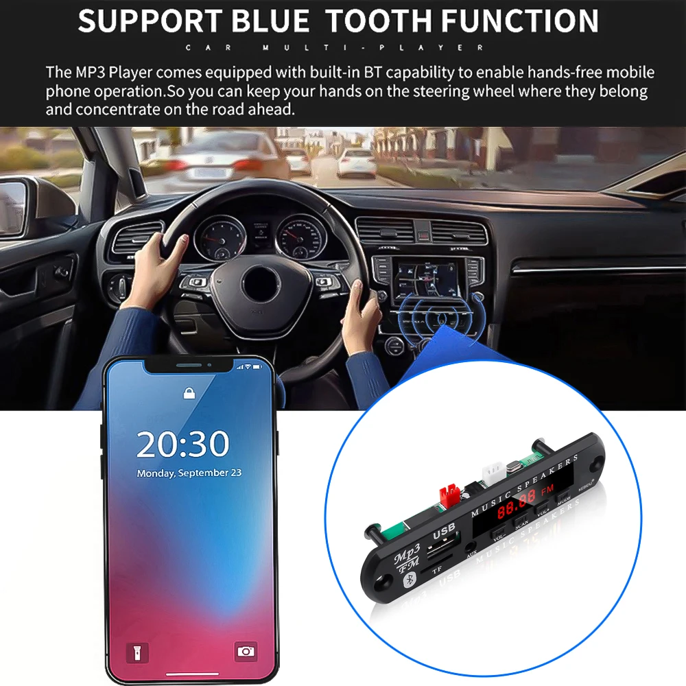Kebidu беспроводной Bluetooth 5 0 DC 9V 12V MP3 WMA декодер плата аудио модуль USB TF радио с экраном