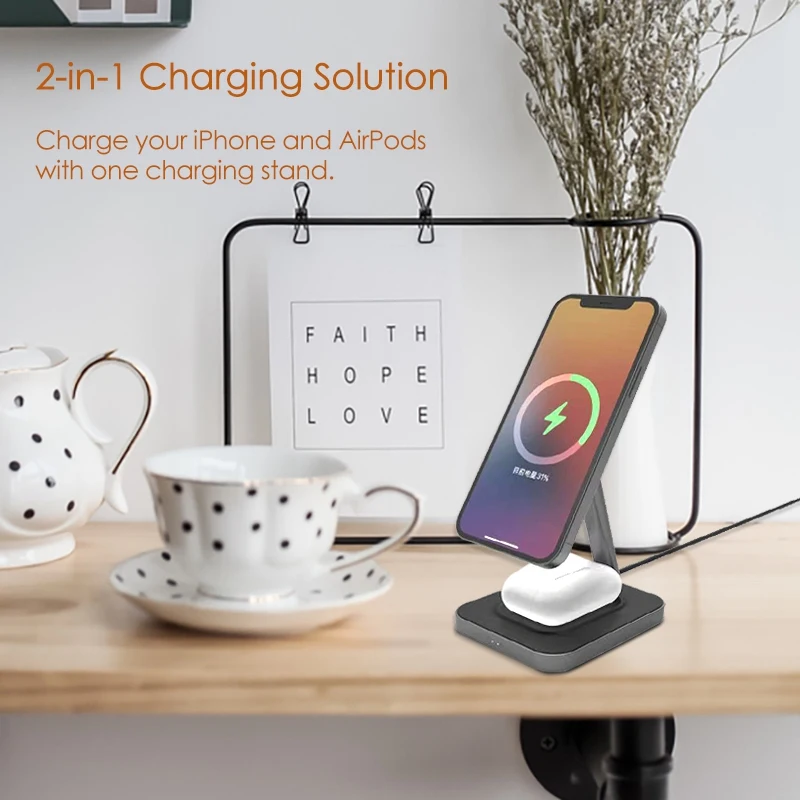 

2-In-1 Wireless Charger, 15W Fast Charging Charger Stand For -Safe Iphone 12, 12 Pro, 12 Pro Max,12 Mini,