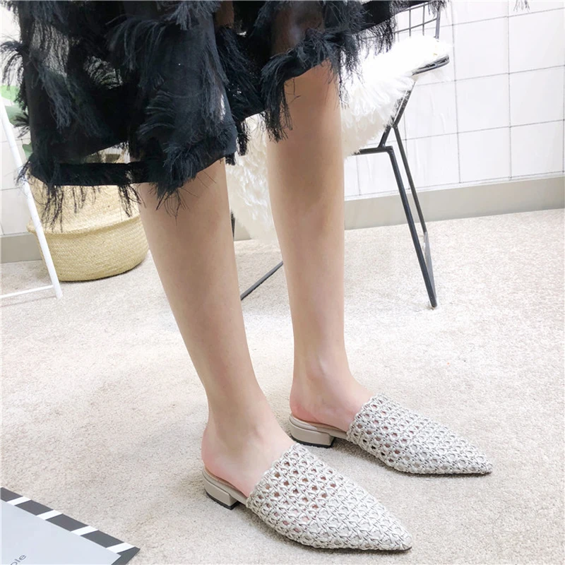 Высокие тапочки тканые Шлепанцы из тростникового материала женская обувь с