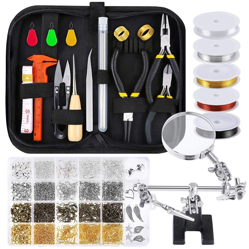 

Jewelry Making Kit with Jewelry Wires Magnifier Stand Jewelry Findings for Jewelry Crafting and Jewelry Repairing Tools
