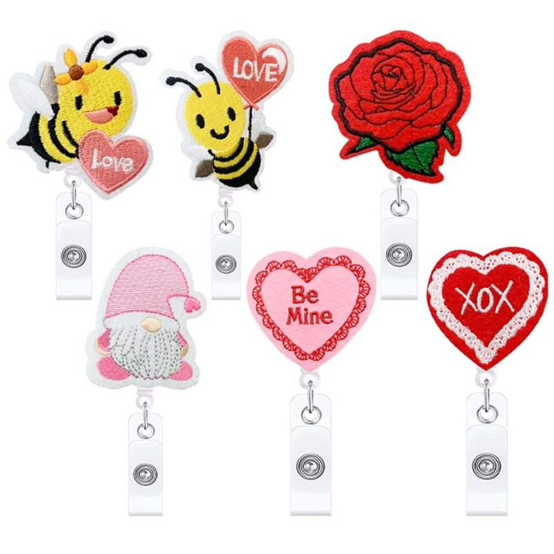 

2022 New Felt Decorative Badge Holder with Clip Valentine Theme Badge Reel Retractable for Doctor Lover Friend Student Present