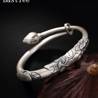 bastiee lotus flower bud silver 990 jewelry bangles for women vintage bracelet hmong handmade jewelry