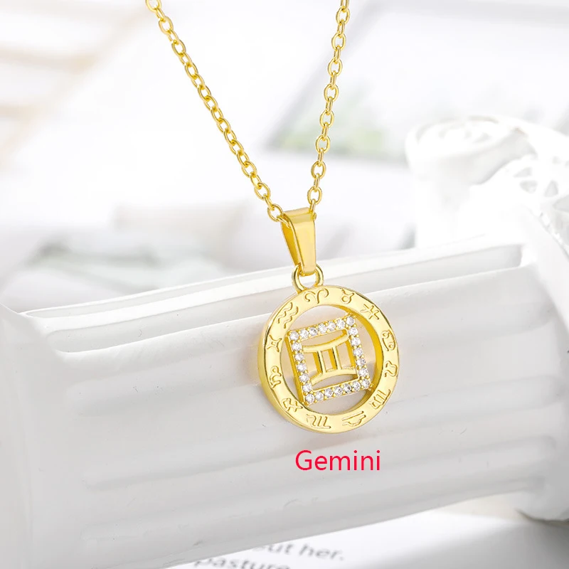 

2021 new Jewelry on the neck twelve constellation copper zircon necklace stainless steel chain gold-plated necklace for women