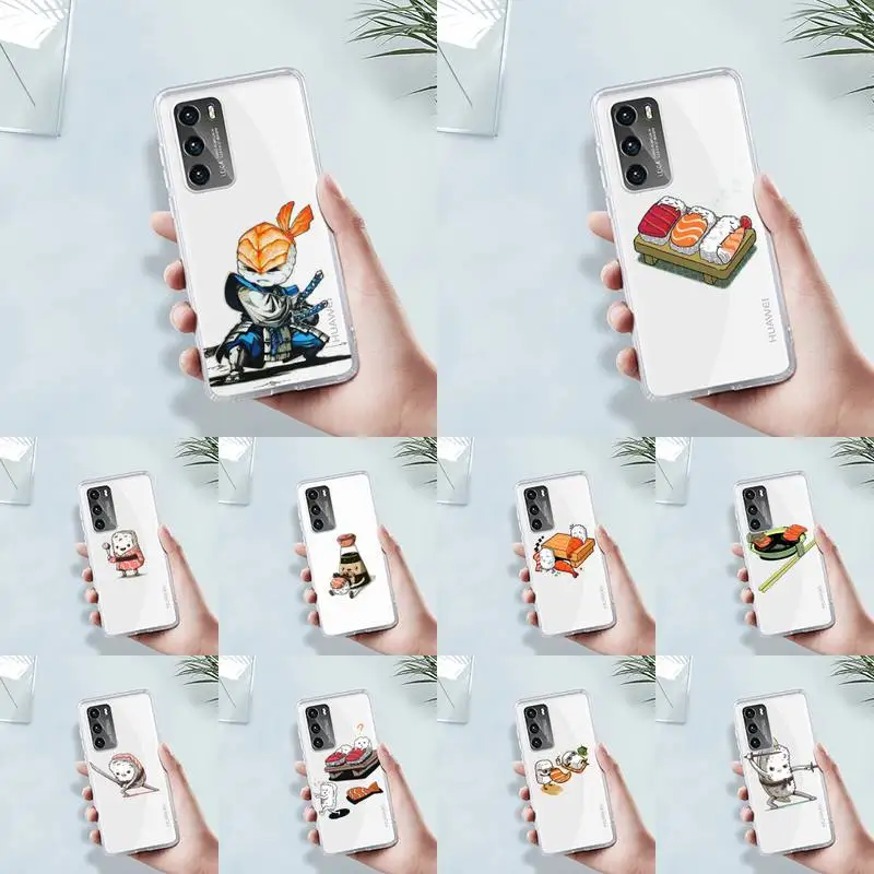 

cute cartoon sushi Phone Case Transparent For Huawei MATE P 40 30 20 10 pro plus lite X 5G Soft TPU Clear Mobile bags