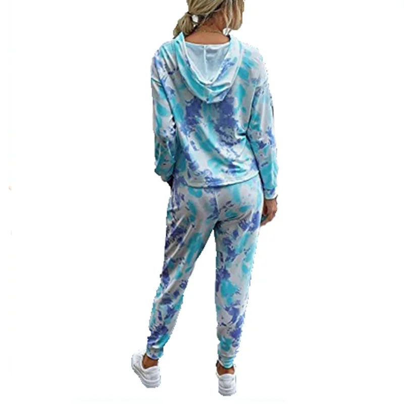 

FNOCE Cross-border Foreign Trade Spring Street Suit Fashion Printing Tie-dye Long-sleeved Home Casual Suit Women's clothing
