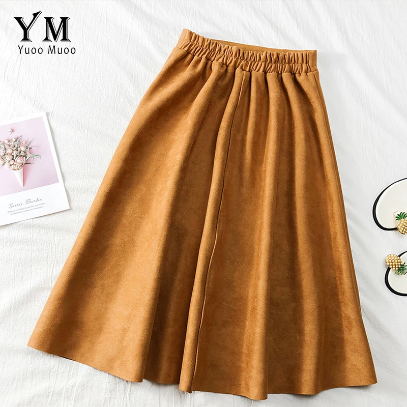 YuooMuoo хорошее качество удобная Осенняя замшевая юбка с высокой талией Женская 2019