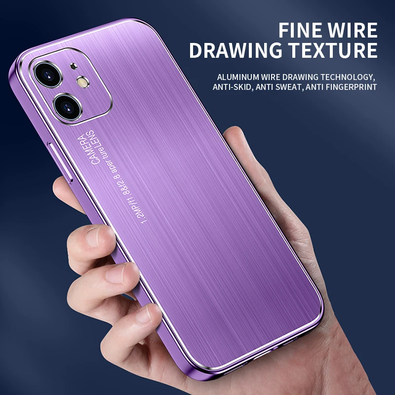Laser Metal Brushed Mobile Phone Case For iPhone 13 12 11 Pro XS Max XR X 7 8 6 S SE 2022 Anti-drop All-inclusive Capa Capinhas