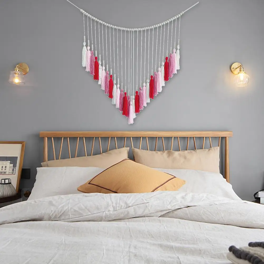 

Nordic Style Tapestry Wall Hanging Wooden Bead Tassel Tapestry Cotton Rope Woven Boho Bright Colorful Hanging Boho Room Home hot
