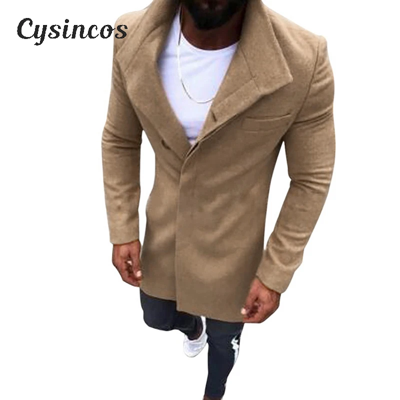 CYSINCOS Тренч для мужчин классический двубортный Однотонный Регулируемый пояс