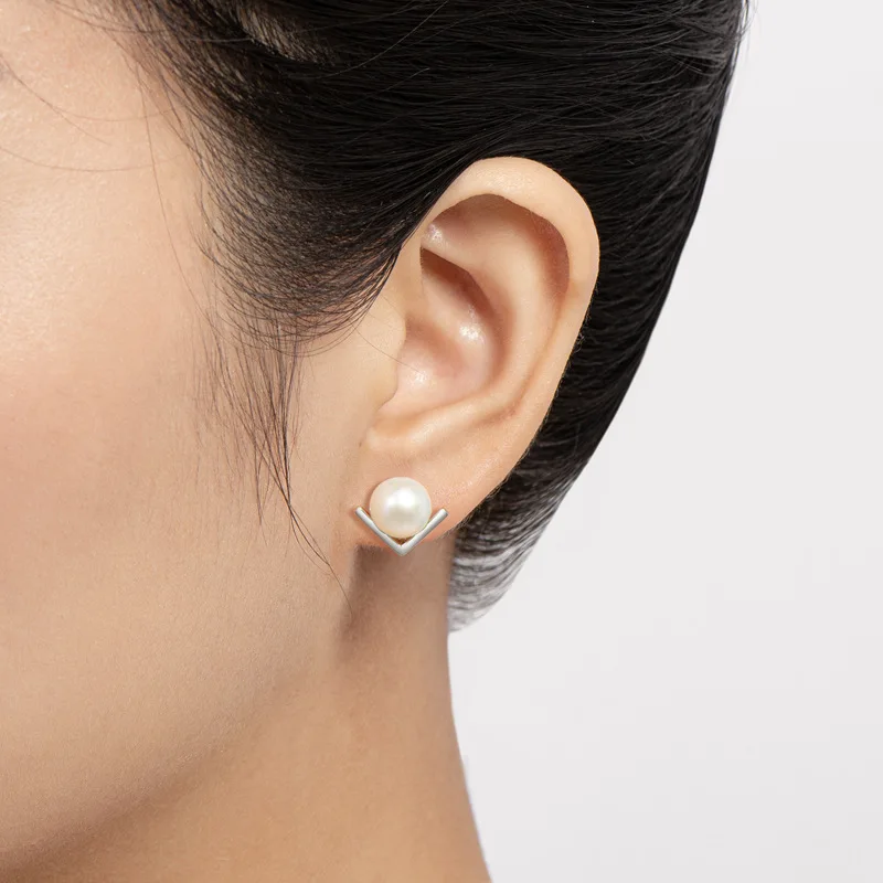 

925 Silver Real Natural Pearl Stud Earrings Women Jewelry Party Boho T Show Gown Runway Party Rare Korean Japan Trendy
