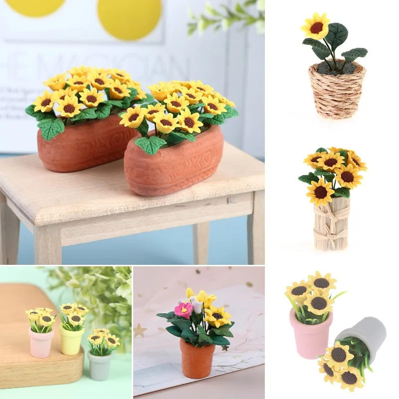 

Hot！1:12 Dollhouse Miniature Artificial Flower Clay Sunflowers Flower Potted Plants Sunflower Flower Dolls House Garden Decor
