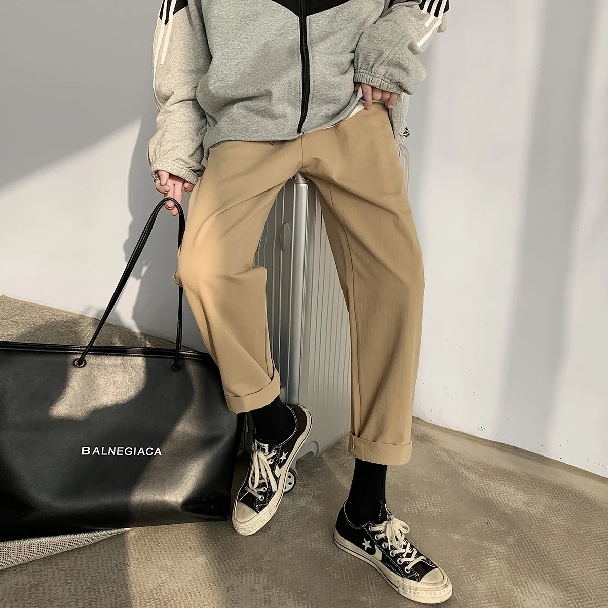 

2020 Men's Solid Color Leisure Casual Pants Male Loose Tide Cotton Waist Elastic Straight Pants Black/khaki/grey/green Trousers