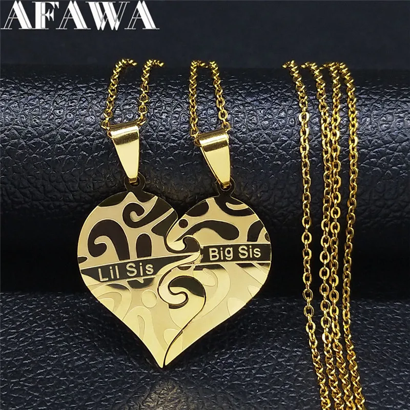 2PCS Große Kleine Schwester Edelstahl Halsketten Frauen/Männer Gold Farbe Anhänger Schmuck acero inoxidable joyeria NXH1S01 – Detail 4