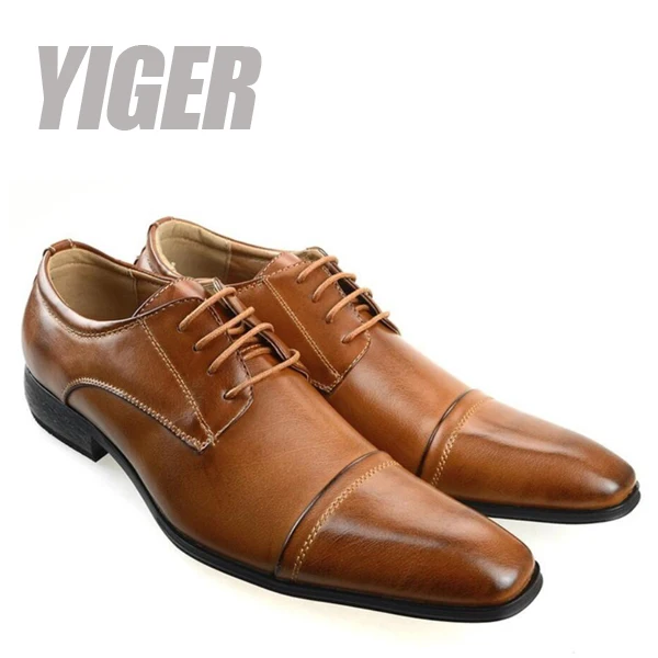 Brown Derby shoes YIGER/мужские туфли дерби; новые кожаные модельные туфли с острым носком; большие размеры; японский костюм; мужская деловая обувь; Мужская официальная обувь; 356 - Цвет: Brown Derby shoes