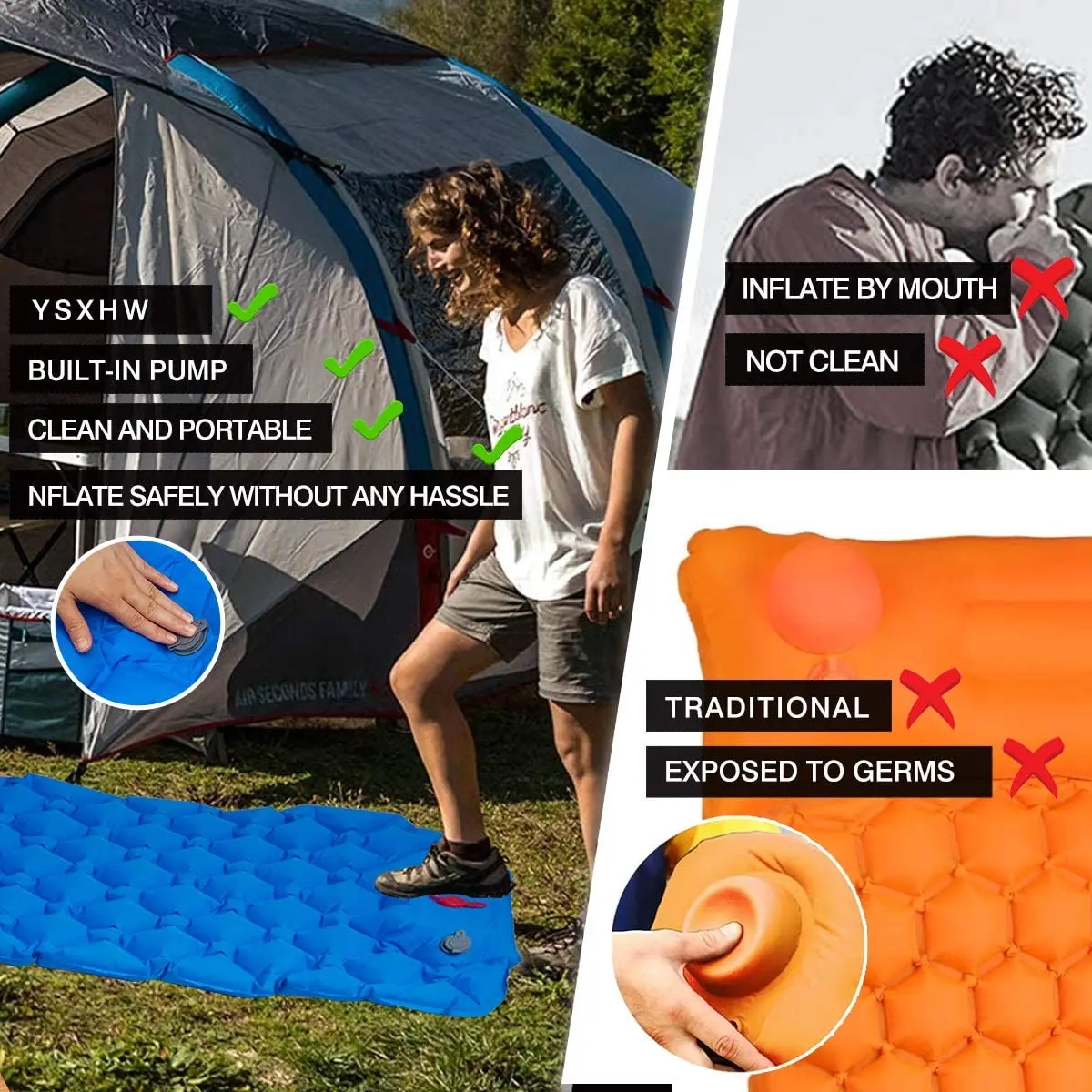Надувной воздушный матрас легкий влагостойкий складной для отдыха на открытом