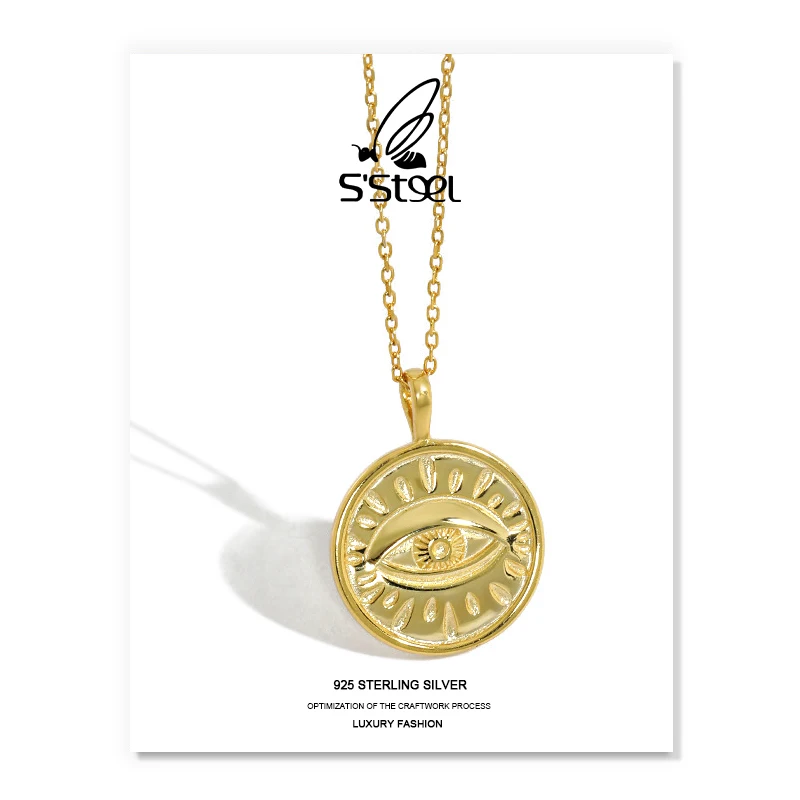 

S'STEEL Evil Eye Necklace 925 Sterling Silver Gift For Women Designer Round Coin Pendants Necklaces Joyeria Fina Para Jewelry