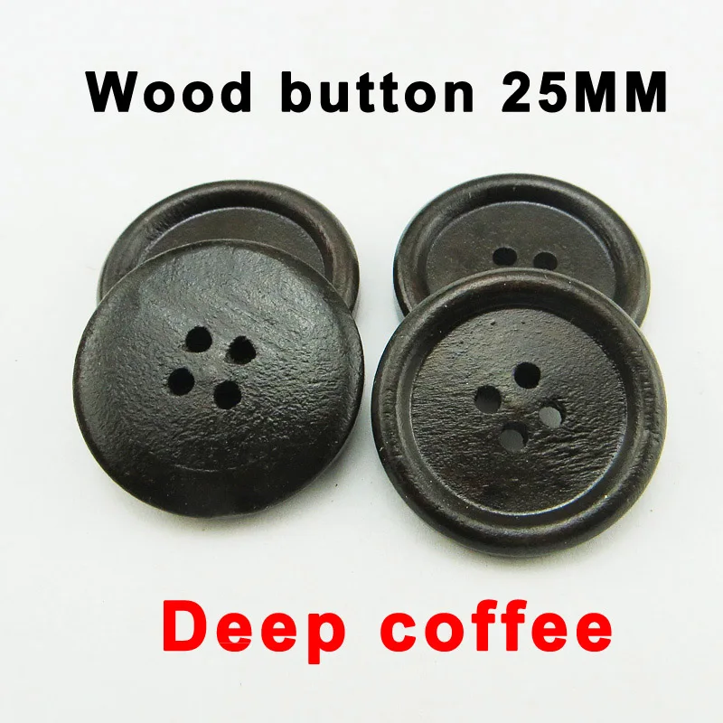 40 шт 25 мм Глубокая кофейная деревянная пуговица натуральная Кнопка Пальто