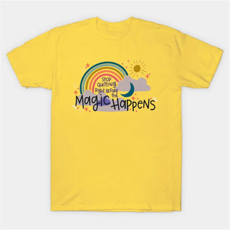 

Magic Happens T-Shirt Girl Harajuku RainbowPrint Tee Short Sleeve Cotton Graphic Shirt Oversized Women's Clothing