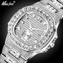 MISSFOX Iced Out Watches Men Top Brand Luxury Watch Men Full Diamond Quartz-watch Bling Bling Hiphop Hot Rappers Jewelry Watch