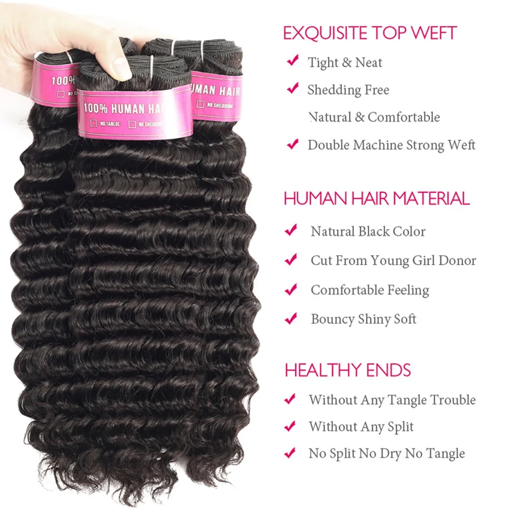 

Malaysian Deep Wave Hair 1/3/4 Bundles Deep Curly Hair Weaves 8-26 Inch Natural Human Hair Thick Bundles Remy Hair