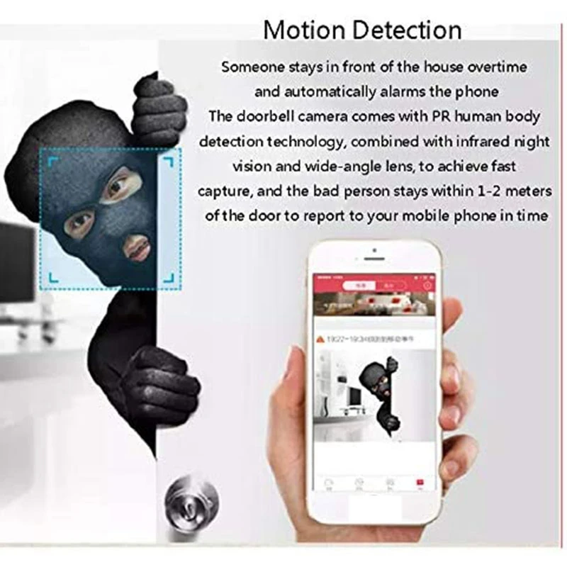 

V30 Smart Wireless Video Doorbell Night Vision Intercom Phone Monitor Wifi Doorbell with Bells & Chimes Black Us Plug