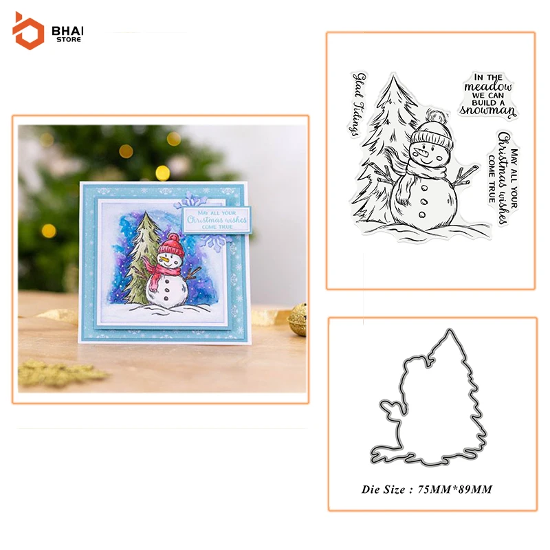 

2021 Christmas Tree Snowman Clear Stamps and Metal Cutting Dies DIY Scrapbooking Embossing Album Seal Template Punch Stencils