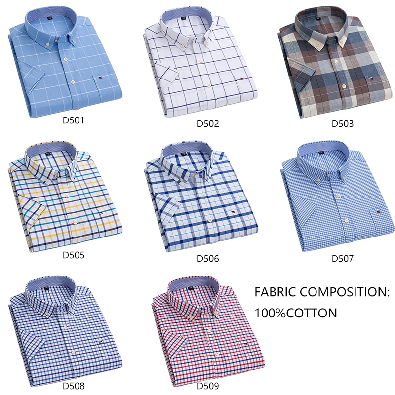 Aoliwen brand Men Oxford Textile 100% Cotton Large Size Shirts For Men 2021Sweat absorbent Casual Slim Check Short Sleeve Shirt