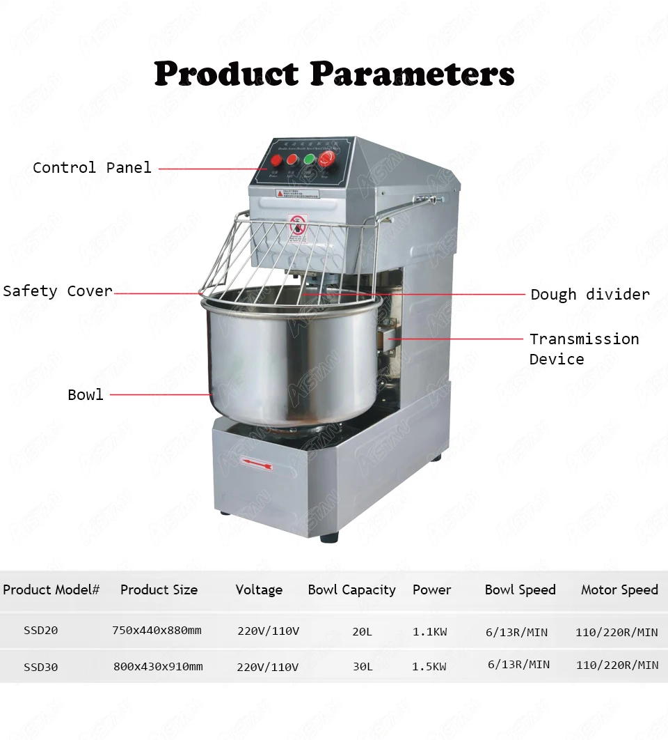Профессиональный электрический спиральный тестомеситель SSD20 20L 30L с 2