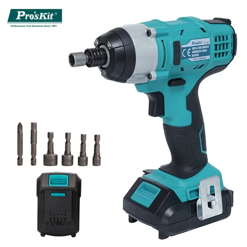 

Pro'sKit Impact Driver PT-1802G 18V Lithium Battery Rechargeable Drill Wrench Portable Home Power Tool Electric Screwdriver