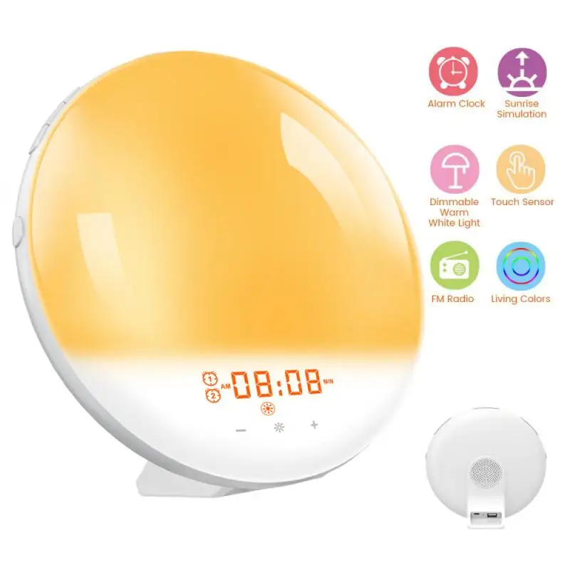 

Smart Wake Up Light Colorful Wake-up Lamp With FM Radio Night Light Sunrise Alarm Clock Digital Decorative Lamp Home Decor Tool