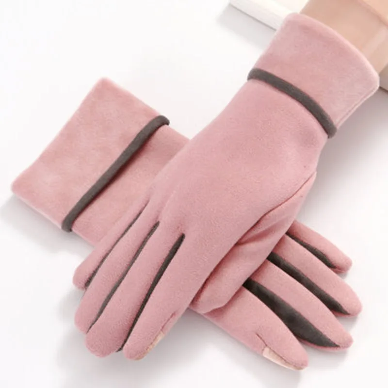 

Женские перчатки, зимние замшевые кожаные перчатки для сенсорных экранов, модные теплые перчатки с пальцами, плотные бархатные перчатки дл...