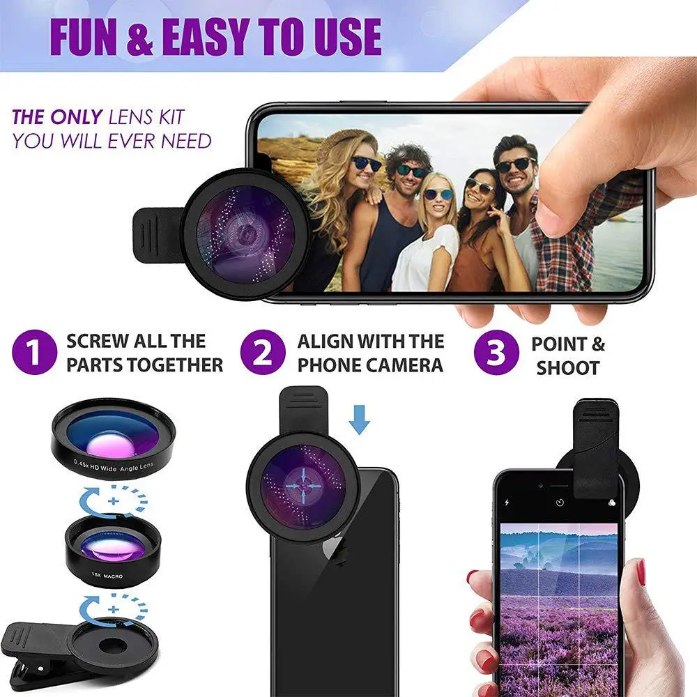 Phone Lens Kit 0.45X Wide Angle Len & 12.5X Macro HD Camera Lens Universal for iPhone 11 12 Pro max Xiaomi All Android Phone images - 6