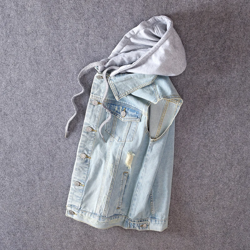 Модный мужской жилет в британском стиле ретро-светильник синий рваный джинсовый