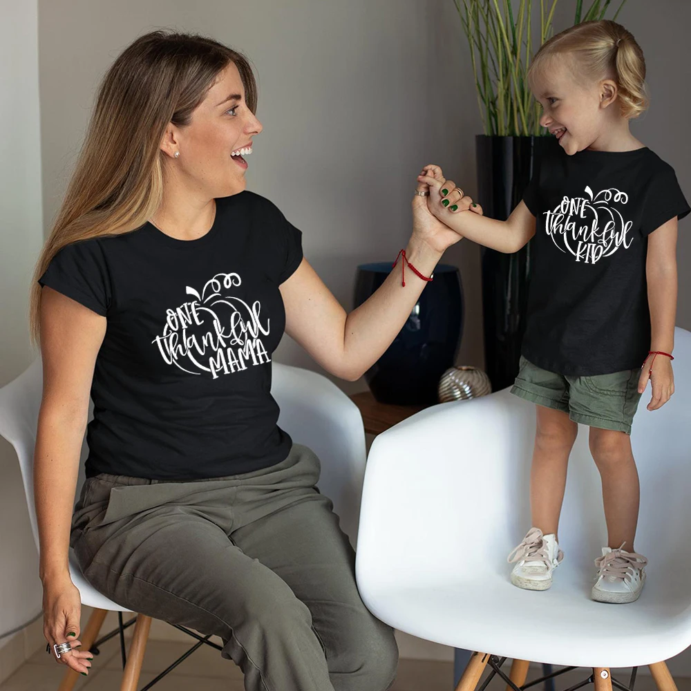 Camisetas de manga corta con estampado de una madre/ni&ntilde;o, ropa familiar de Acci&oacute;n de Gracias, 1 unidad-0