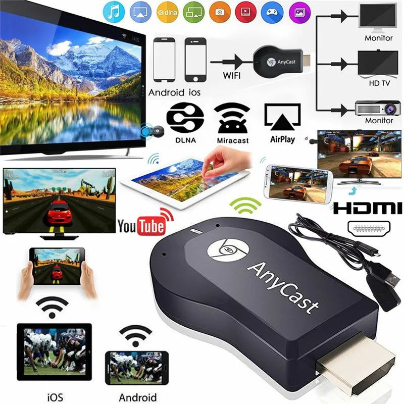 AnyCast DLNA Airplay Miracast 1080P HDMI tv WiFi Дисплей приемник для Android iOS беспроводной